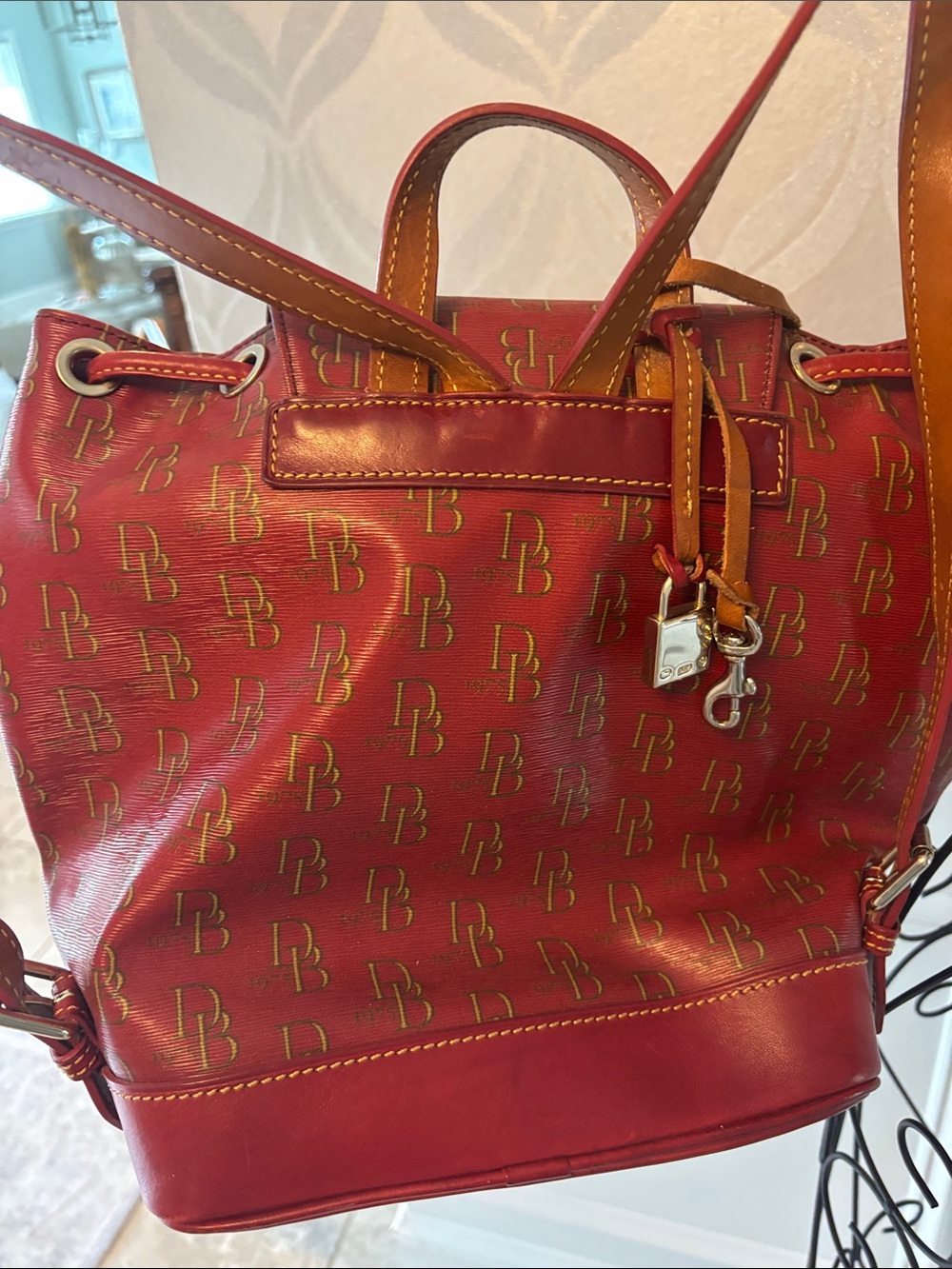 Dooney & Bourke Red Monogram Drawstring Backpack - Picture 4 of 5